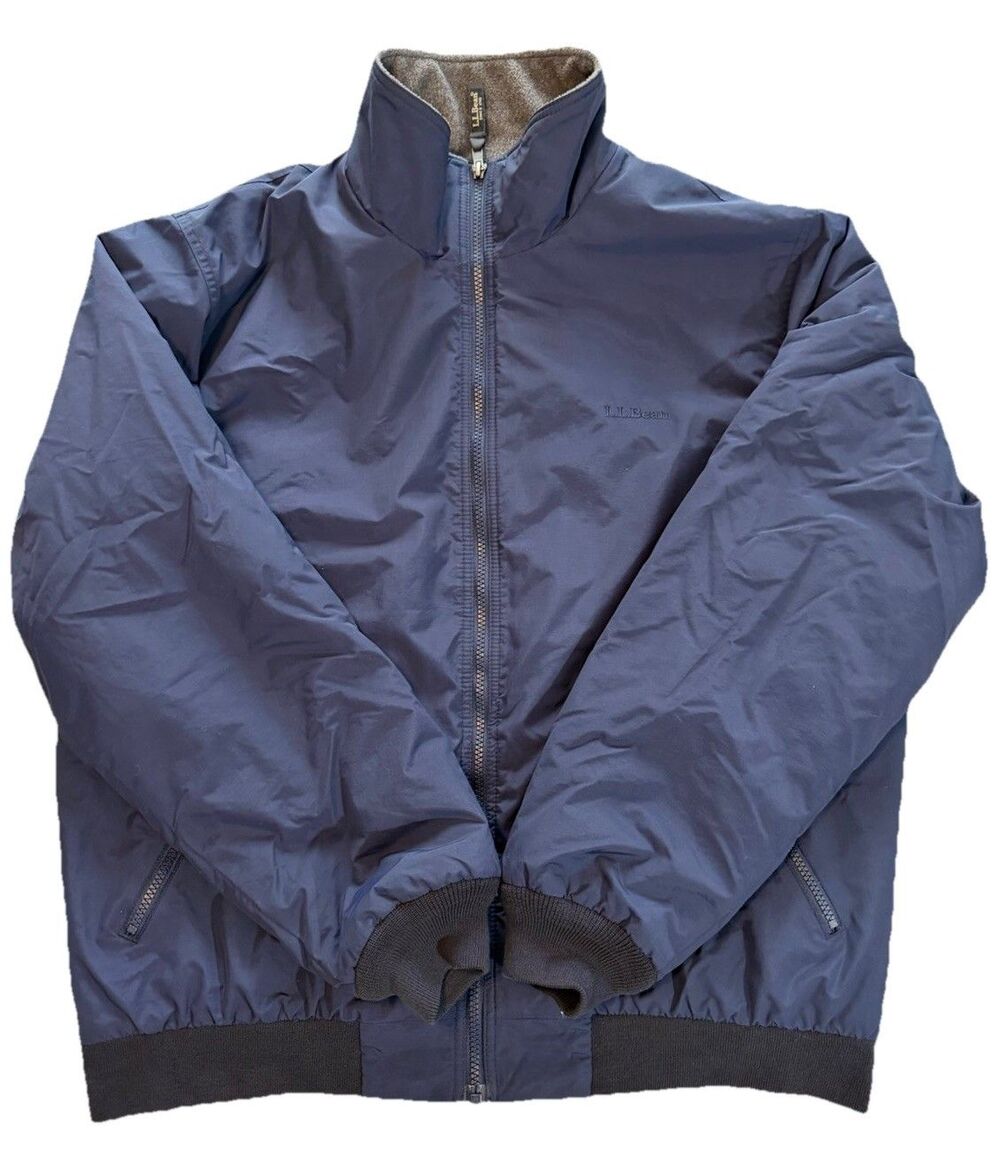LL Bean Warm Up Jacket Mens L-Reg Navy Blue Fleece Lined Thinsulate Nylon Bomber